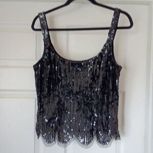 MARINA Black Sequin Scalloped Camisole top Size large